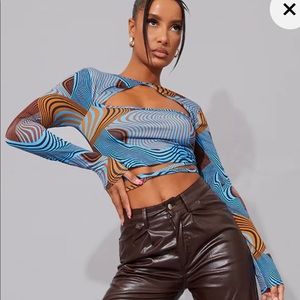 Prettylittlething Cut Out Tie Crop Top